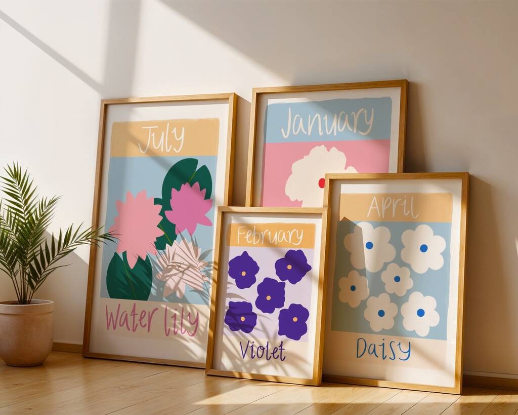 Personalised Birth Flower Art Print by Emmy James Studio